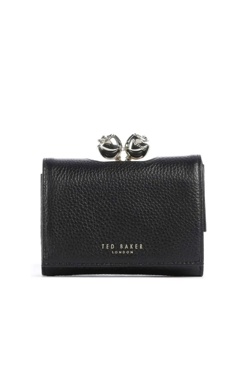 Ted Baker ROOSA Rose Detail Small Leather Bobble Purse 283899 Μαύρο