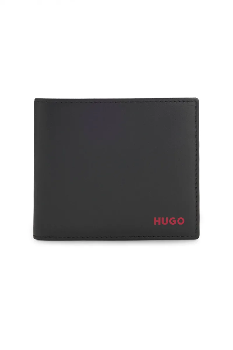 HUGO ΠΟΡΤΟΦΟΛΙ TIBBY_2.0_4CC COIN ΔΕΡΜΑ LOGO ΜΑΥΡΟ-ΚΟΚΚΙΝΟ
