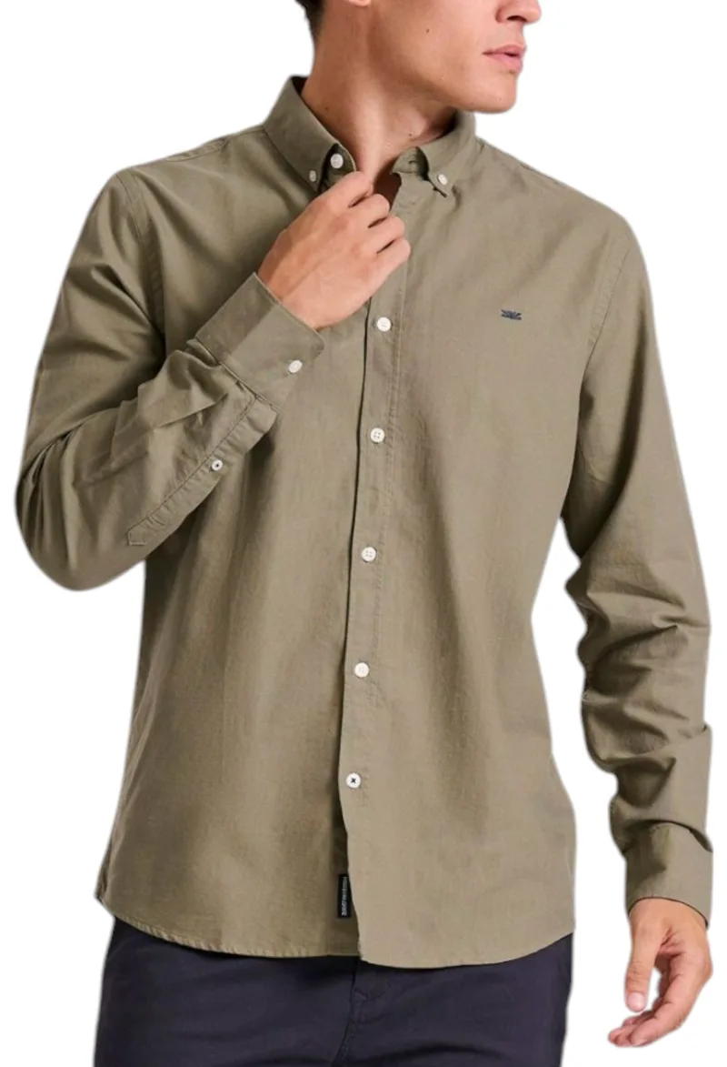 Πουκάμισο Μακρυμάνικο Funky Buddha Embroidered Logo - The Essentials FBM010-001-05-KHAKI Ανδρικό