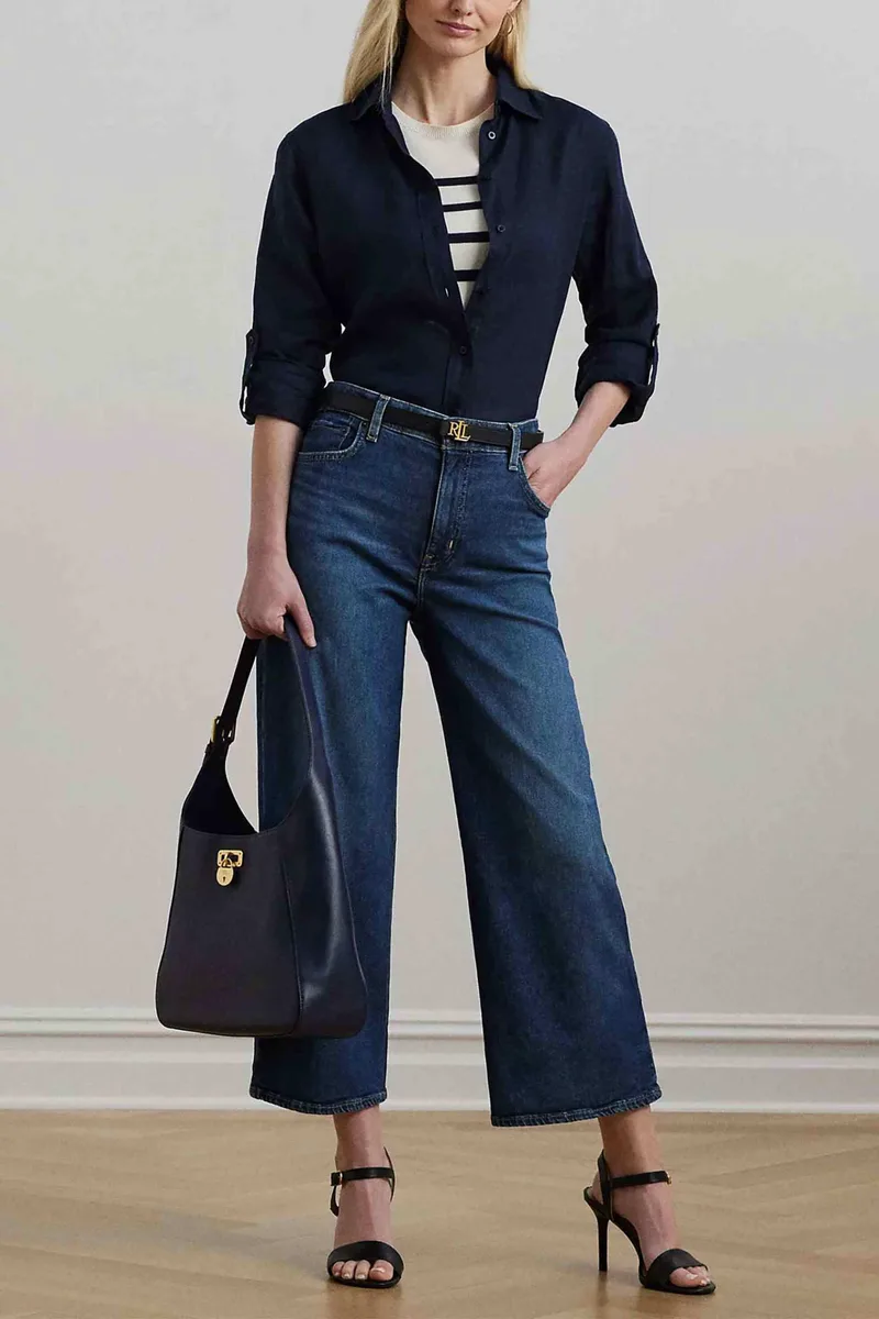 Lauren Ralph Lauren γυναικείο τζιν παντελόνι ψηλόμεσο cropped - 200973246001 Denim Blue