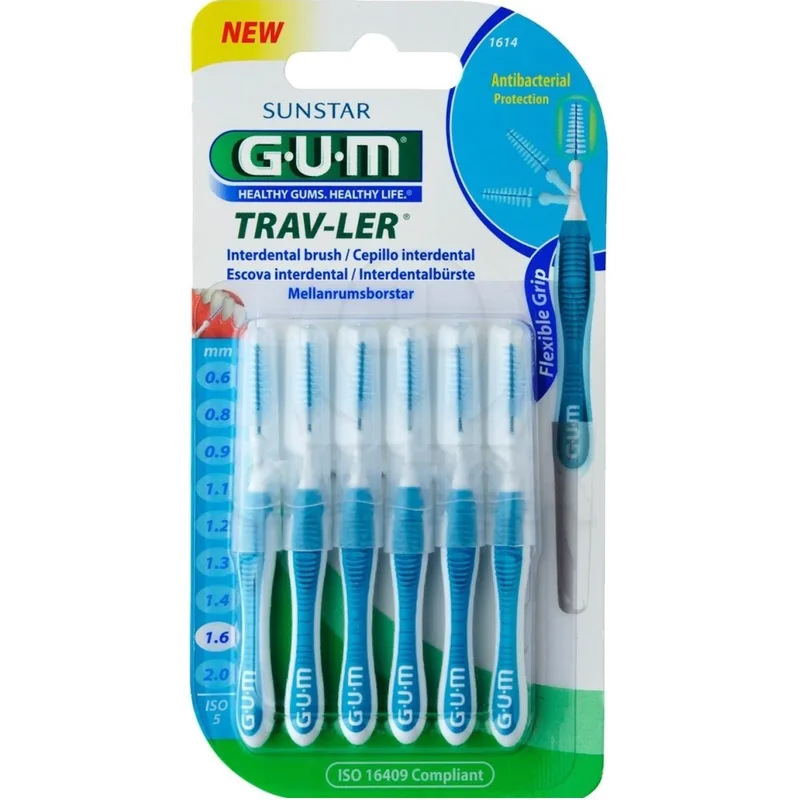 Gum Trav-Ler Interdental Brush Μεσοδόντια Βουρτσάκια για Εύκολο & Καθημερινό Καθαρισμό Ανάμεσα στα Δόντια 6 Τεμάχια - 1.6mm - ISO 5