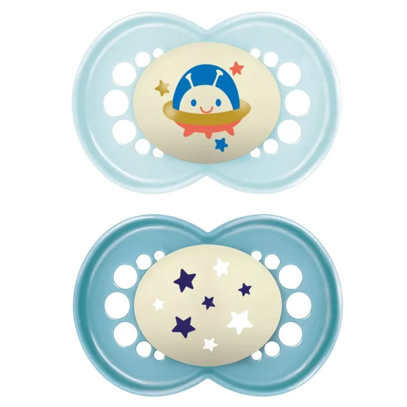 Mam Original Night Silicone Soother 16m+ Ορθοδοντική Πιπίλα Σιλικόνης που Λάμπει στο Σκοτάδι 2 Τεμάχια, Κωδ 260S - Γαλάζιο / Μπλε 2