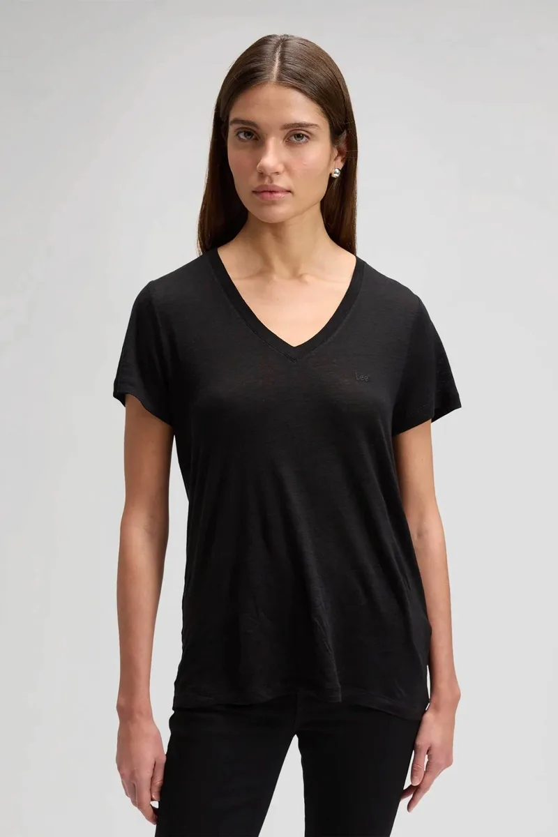 Lee® γυναικείο T-shirt μονόχρωμο Regular Fit - 112378740 Μαύρο