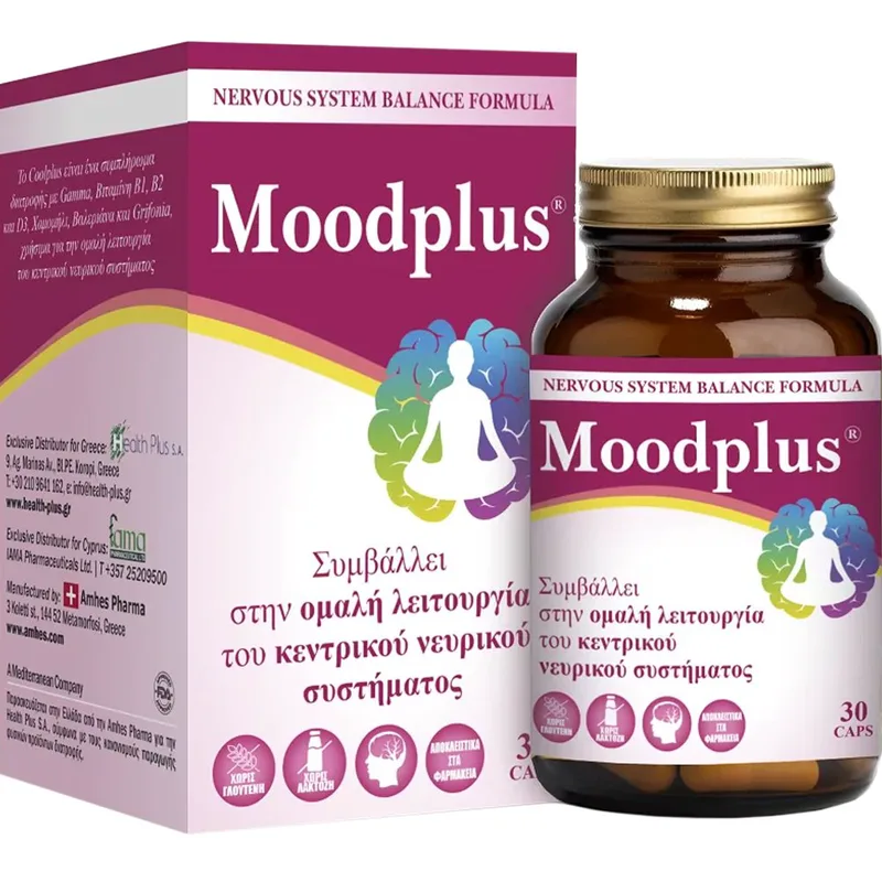 Health-Plus Moodplus Συμπλήρωμα Διατροφής Ενζύμων, Βιταμινών & Βοτάνων για την Ομαλή Λειτουργία του Νευρικού Συστήματος & Αντιμετώπιση του Άγχους 30caps
