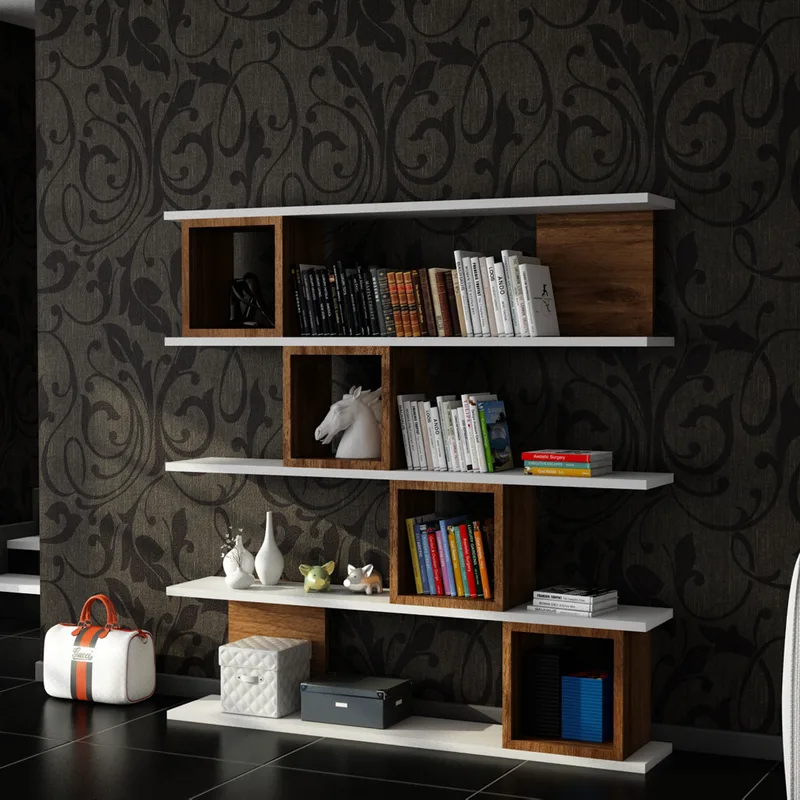 Βιβλιοθήκη Wind - White, Walnut 745Dcd3619 (120x119,9x19,5)