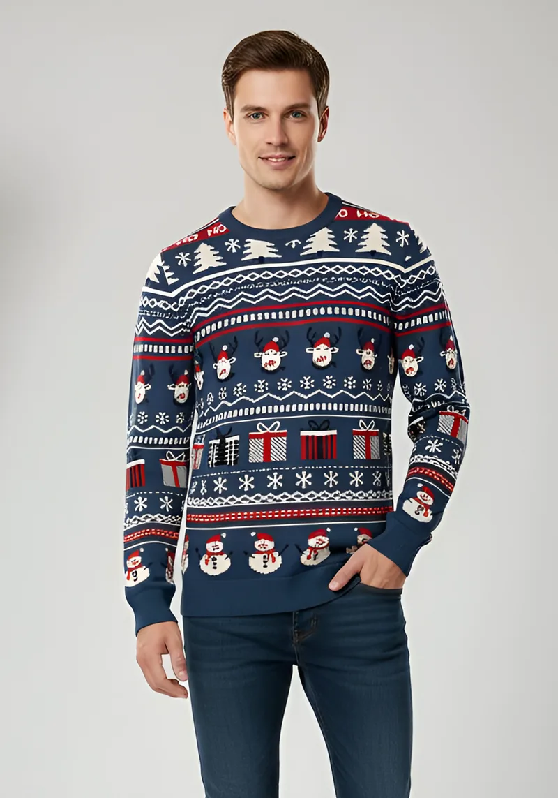 Fragosto Πλεκτή Μπλούζα της σειράς Christmas - 21 200171 7073 Dk Denim