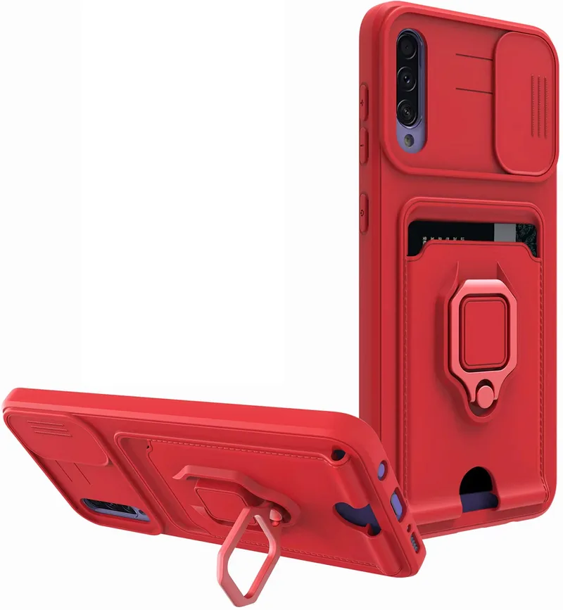 Bodycell Multifunction - Ανθεκτική Θήκη Samsung Galaxy A50/A30s με Λουράκι Λαιμού / Κάλυμμα Κάμερας / Ring Holder / Υποδοχή Κάρτας - Red (5206015013034)