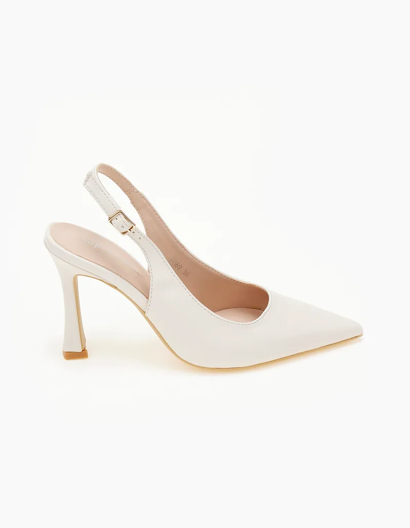 Μυτερές γόβες open heel με ψηλό τακούνι - Μπεζ