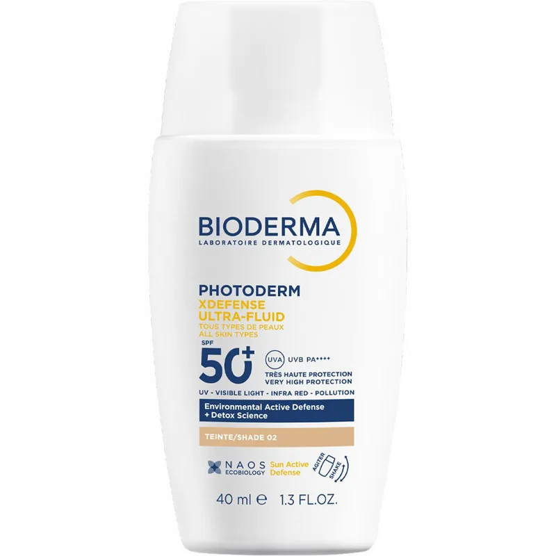 Bioderma Photoderm XDefense Tinted Spf50+ Ultra-Fluid Εξαιρετικά Λεπτόρρευστο Αντηλιακό Προσώπου Πολύ Υψηλής Προστασίας με Χρώμα για Όλους τους Τύπους Επιδερμίδας 40ml - Shade 02