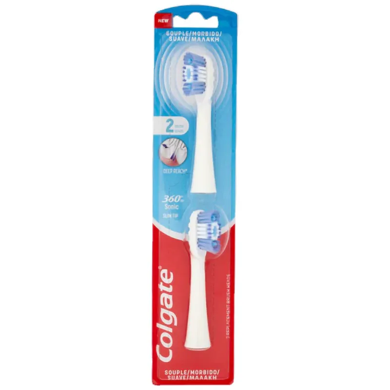 Colgate 360 Sonic Tip Slim Brush Heads Soft Ανταλλακτικές Κεφαλές με Μαλακές Ίνες, για Απαλό Βούρτσισμα & Υγιή Ούλα 2 Τεμάχια