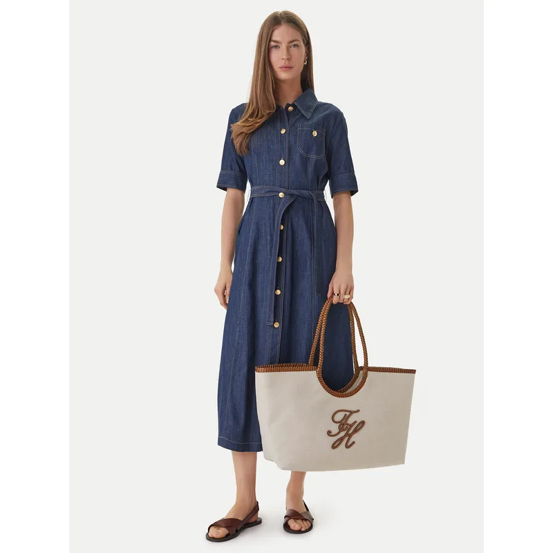 Τσάντα Tommy Hilfiger Th Elev Summ Maxi Tote Canvas AW0AW18629 Μπεζ