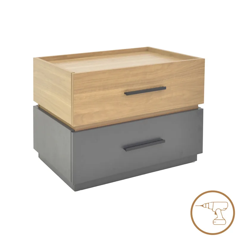 Κομοδίνο Sonlen pakoworld mdf σε sonoma-ανθρακί απόχρωση 60x40x44.5εκ (Σετ 2 Τεμάχια) - PAKO WORLD - 072-000104