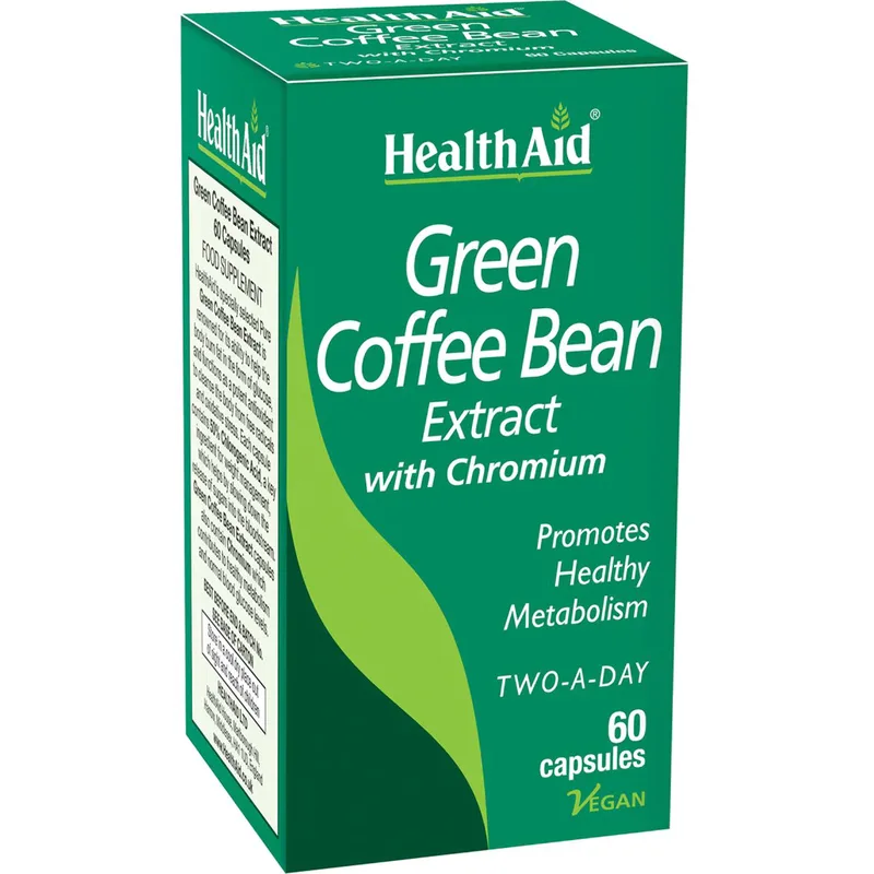 Health Aid Green Coffee Bean Extract & Chromium Συμπλήρωμα Διατροφής Εκχυλίσματος Πράσινου Καφέ με Χρώμιο για Ενεργοποίηση του Μεταβολισμού, Καύση Λίπους & Ρύθμιση του Γλυκαιμικού Δείκτη 60caps