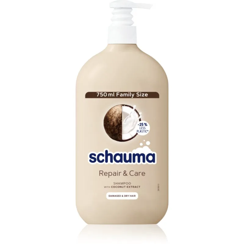 Schwarzkopf Schauma Repair & Care σαμπουάν για ξηρά και ταλαιπωρημένα μαλλιά με ινδοκάρυδο 750 ml