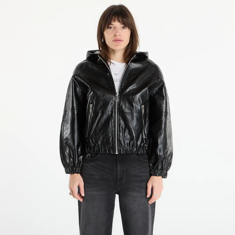 Μπουφάν Michael Kors Faux Leather Hoodie Black XS