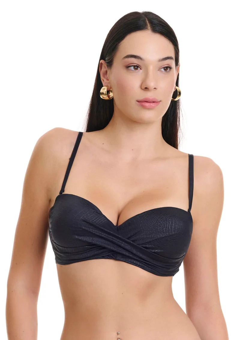 Strapless Μπικίνι Τοπ Μαύρο Κροκό - Μαύρο
