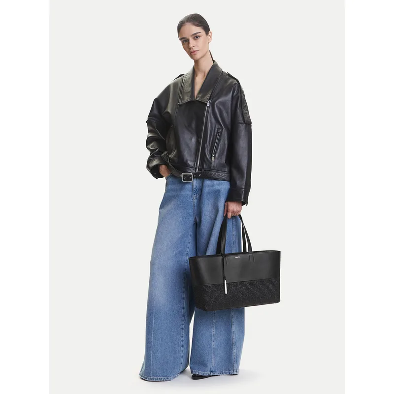 Τσάντα Calvin Klein Ck Mixmedia Shopper_Raffia K60K613167 Μαύρο