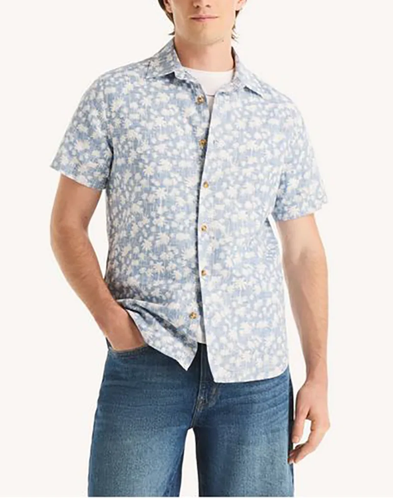 NAUTICA ΠΟΥΚΑΜΙΣΟ ΚΜ S/S LINEN REVERSE PRINT 3NCW65121-45Y LightBlue