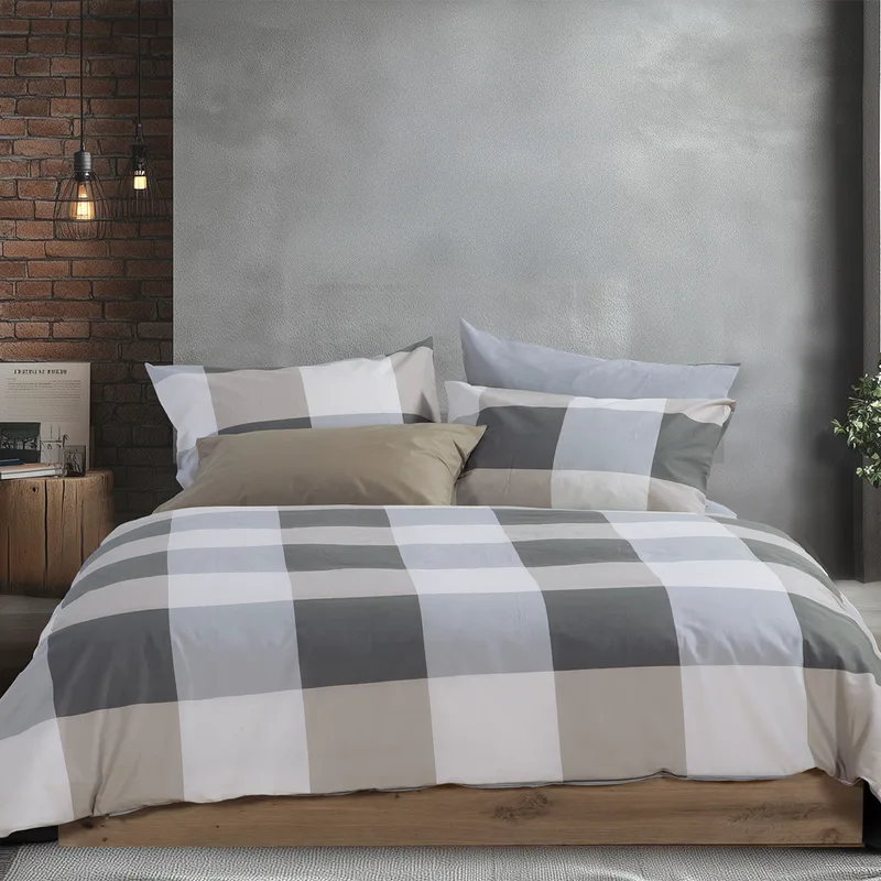 Σεντόνια Υπέρδιπλα (Σετ) Nef-Nef Homeware Casual Check Grey ΜΕ ΛΑΣΤΙΧΟ 160x200+35 ΜΕ ΛΑΣΤΙΧΟ 160x200+35