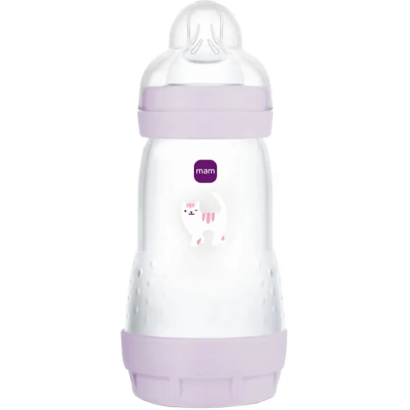 Mam Easy Start Anti-Colic Plastic Bootle 4m+ Μπιμπερό Πολυπροπυλενίου με Θηλή Σιλικόνης Μεγάλης Ροής & Σύστημα Κατά των Κολικών 320ml, Κωδ 356SGc - Λιλά