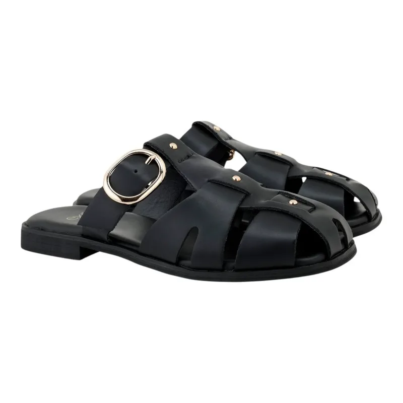 Exe Shoes Γυναικεία Παπούτσια FLATS MULES 03R-351 Μαύρο Δέρμα W403R3511002