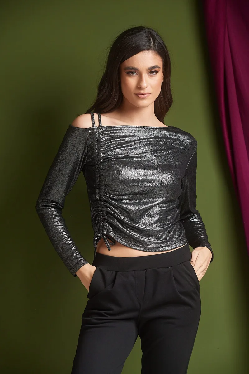 ΜΠΛΟΥΖΑ ΜΜ ΜΕ ΣΟΥΡΑ ΚΑΙ ΔΕΣΙΜΟ LUREX Ασημί