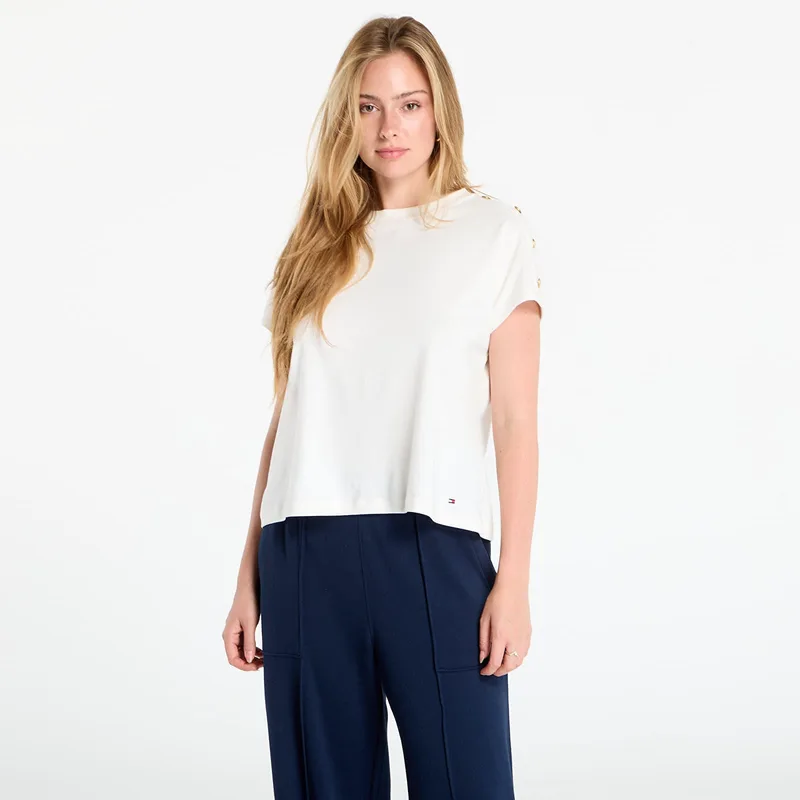 T-shirt Tommy Hilfiger Χρυσό Button Ss Tee White XS