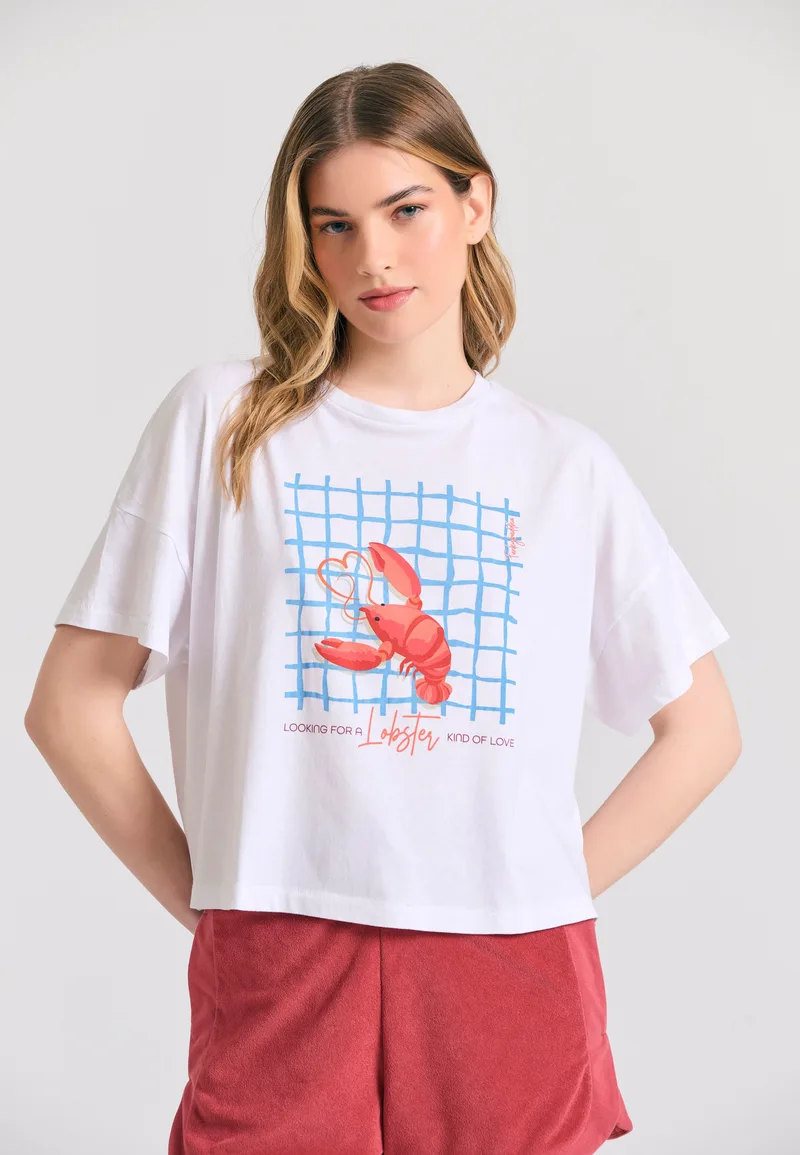 Γυναικείο loose fit t-shirt με frame τύπωμα
