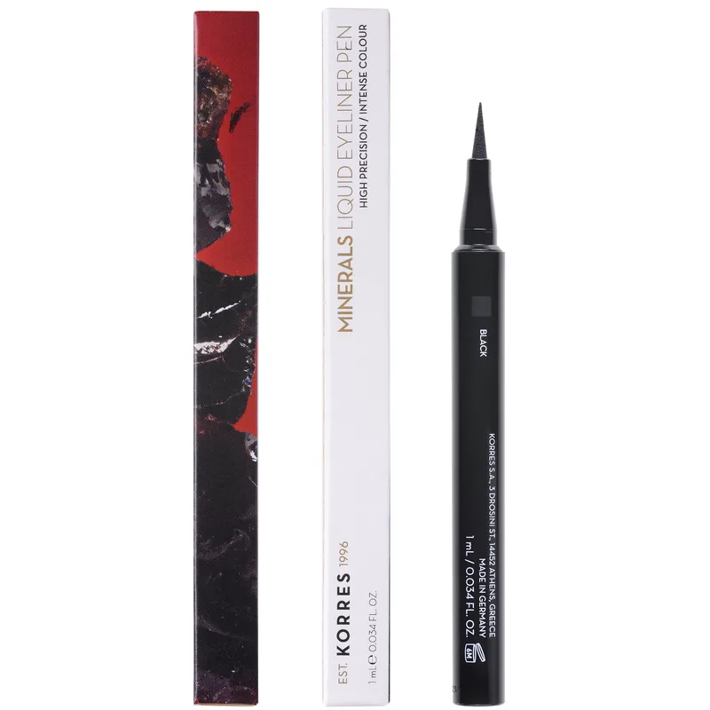 Korres Minerals Liquid Eyeliner Pen Αδιάβροχο Eyeliner για Έντονο Αποτέλεσμα & Εύκολη Ακριβή Εφαρμογή 1ml - Black 01