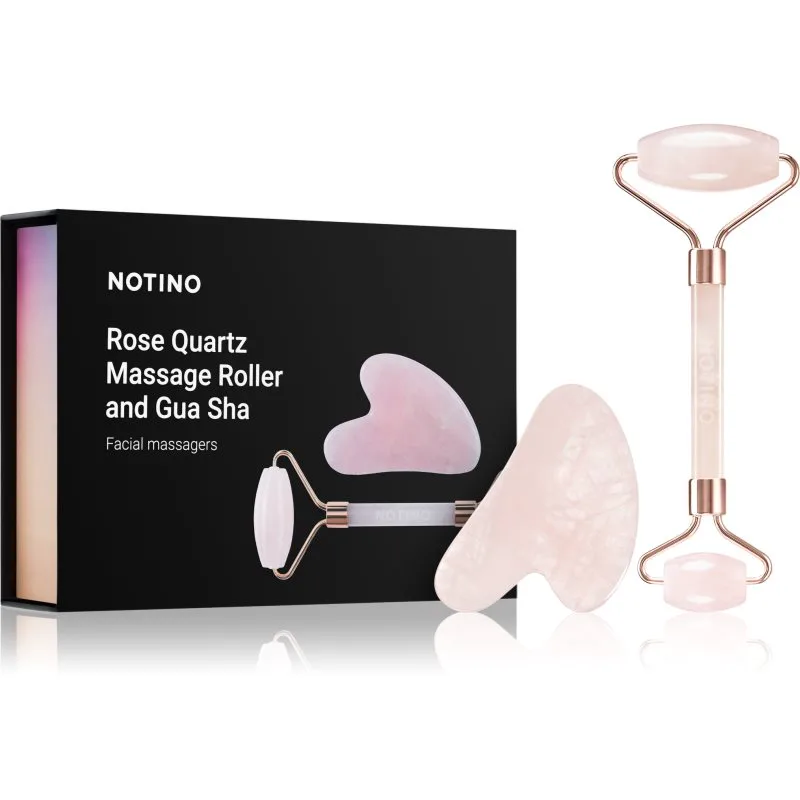 Notino Skincare Tools Rose Quartz Massage Roller and Gua Sha κύλινδρος για μασάζ Για το πρόσωπο και οδηγίες για μασάζ Rose Quartz