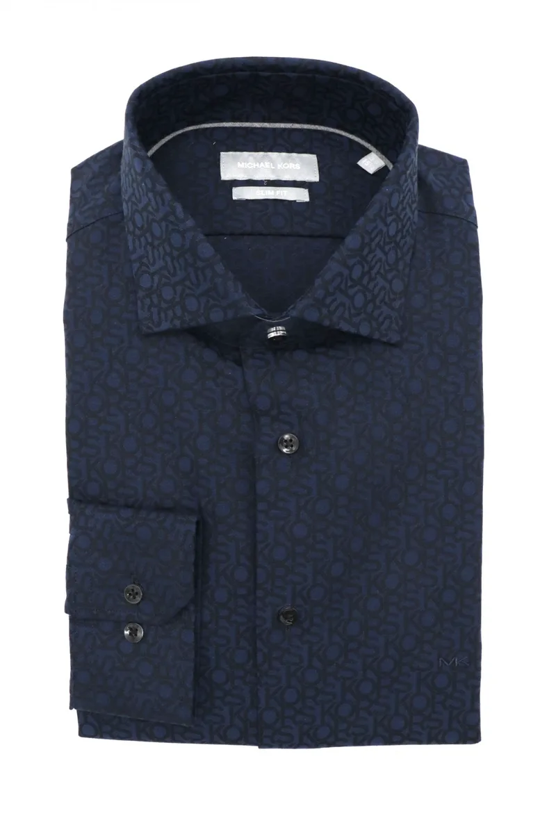 MICHAEL KORS ΠΟΥΚΑΜΙΣΟ SLIM FIT ALL OVER LOGO ΜΠΛΕ