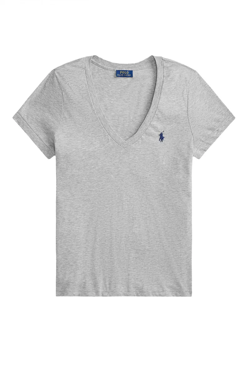 RALPH LAUREN T-SHIRT V-NECK W BSR LOGO ΓΚΡΙ