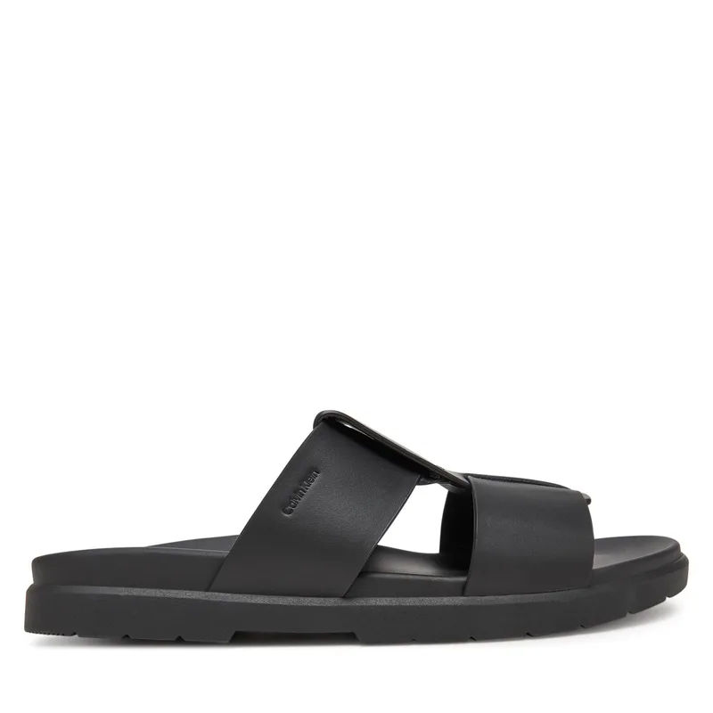 Παντόφλες Calvin Klein Lug Sandal Double T Lth HM0HM01734 Μαύρο