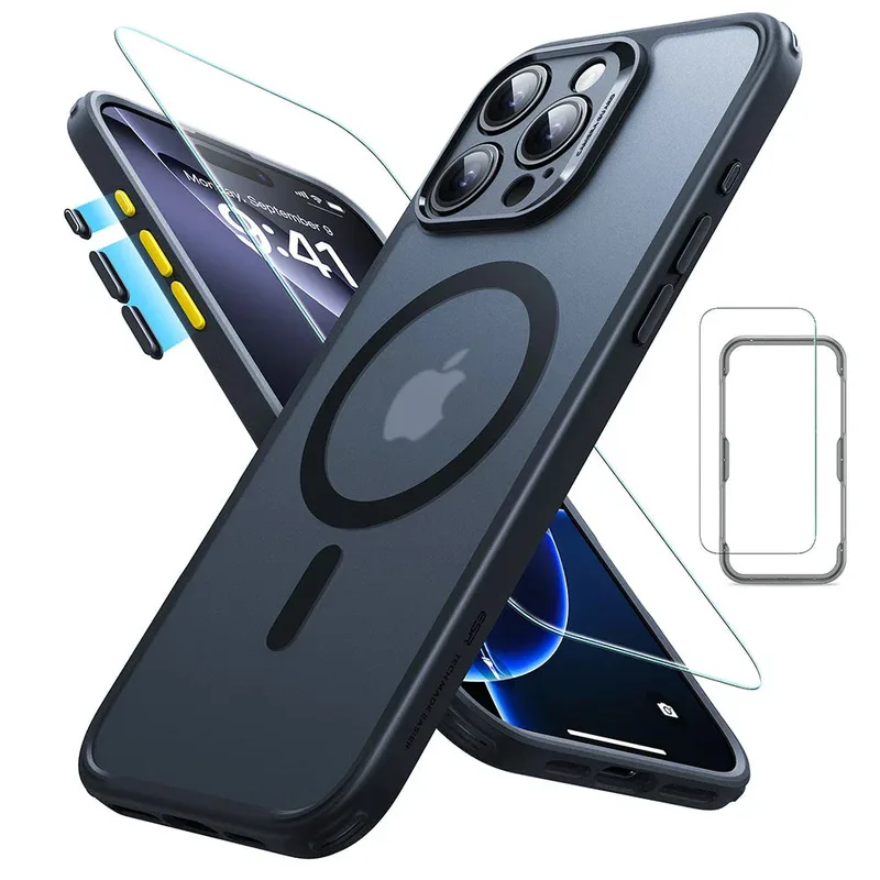 (2+1 Pack) Full Protection Pro Set ESR Classic HaloLock MagSafe Frosted Black iPhone 16 Pro