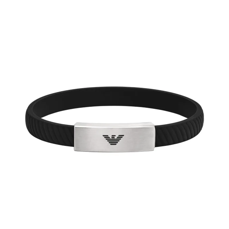 Emporio Armani Ανδρικό Βραχιόλι Από Μαύρο Καουτσούκ και Ατσάλι EGS2996040
