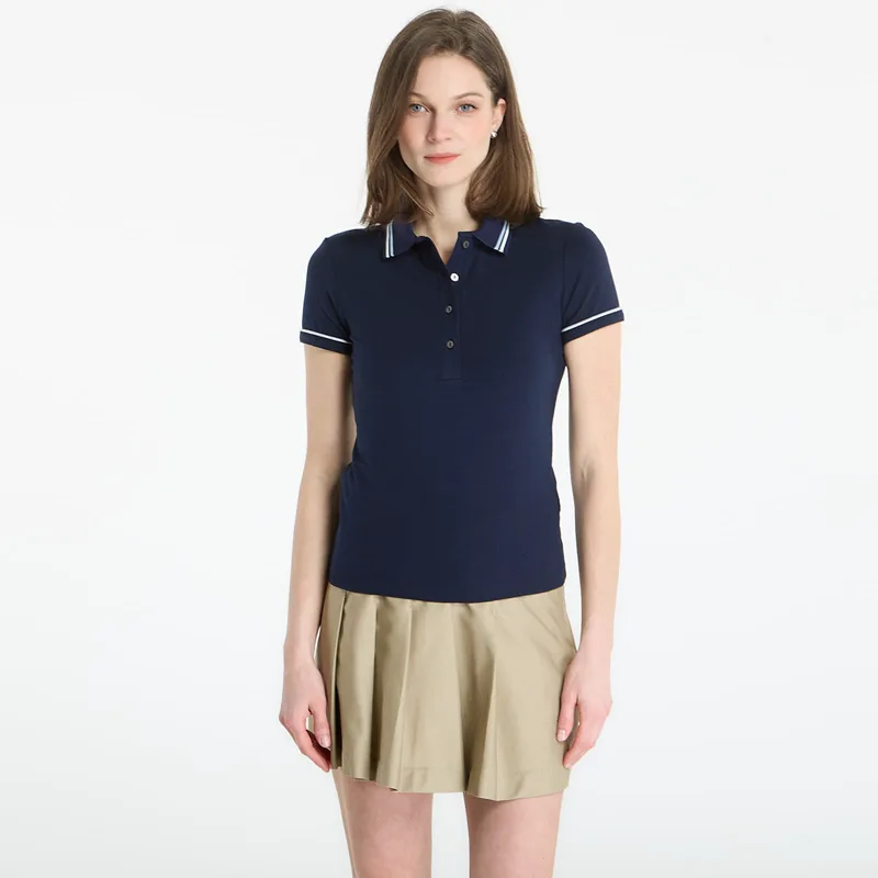T-shirt LACOSTE Ribbed Collar Shirt Navy Blue/ Chambray-Flour 40