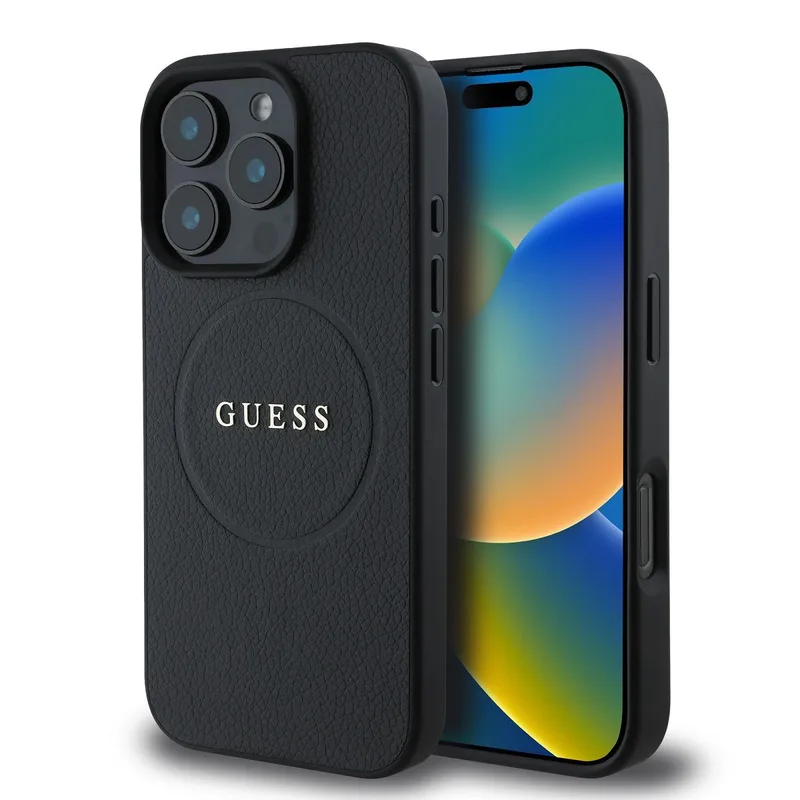Θήκη Guess PU Leather Grained Ring Magsafe Black iPhone 16 Pro Max
