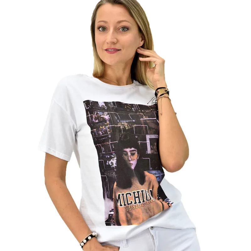 Γυναικείο t-shirt oversized με τύπωμα Λευκό 7346