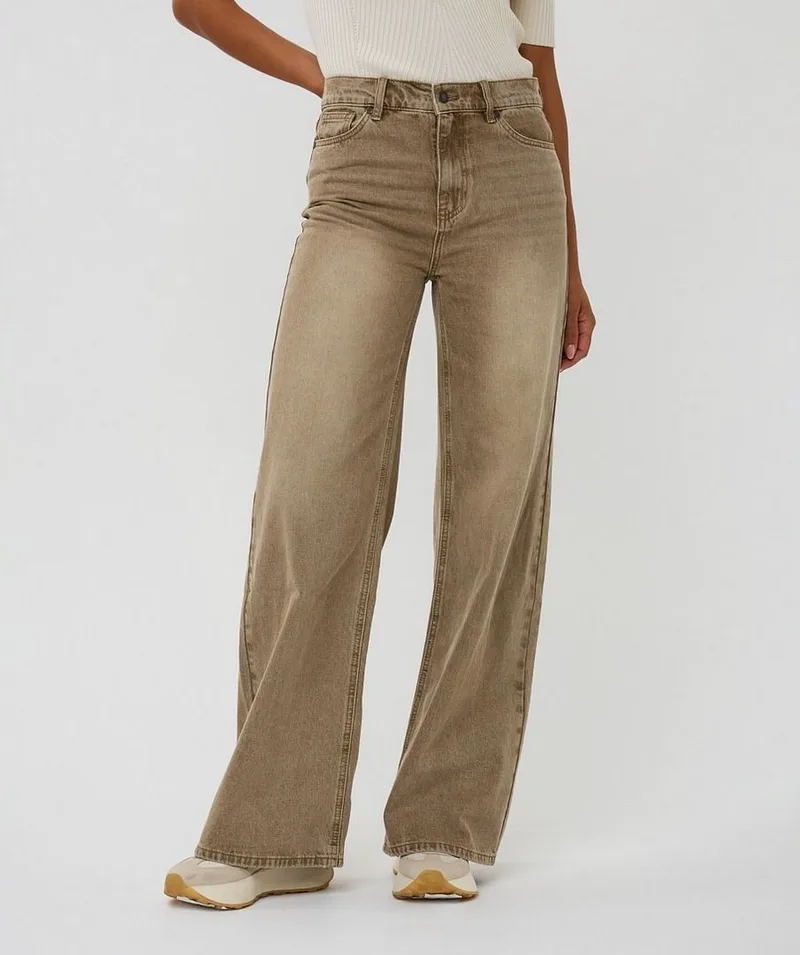 EsQualo Γυναικείο Παντελόνι Garment Dye Βαμβακερό Wide Leg