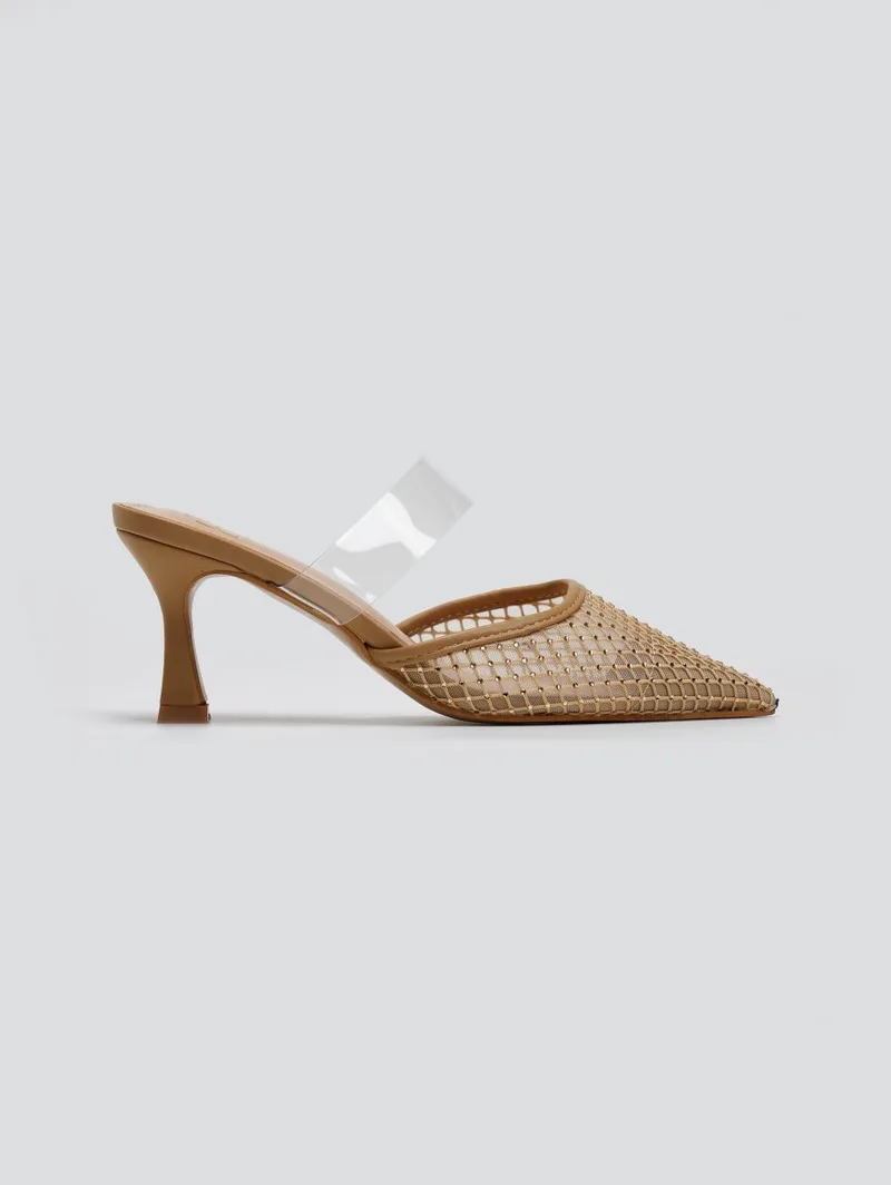 ERYNN Pointed Rhinestone Mules - 903-580 - Taupe