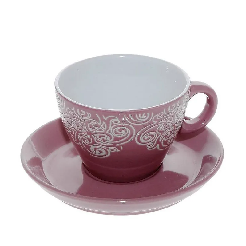 Φλυτζάνι Καφέ 330ml + Πιατάκι Espiel Vienna Ροζ HUN117K6