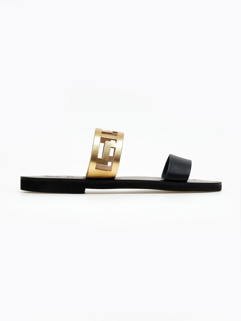 IRIS Δερμάτινα σανδάλια με διάτρητο λουρί - 8/3 - Black/Gold
