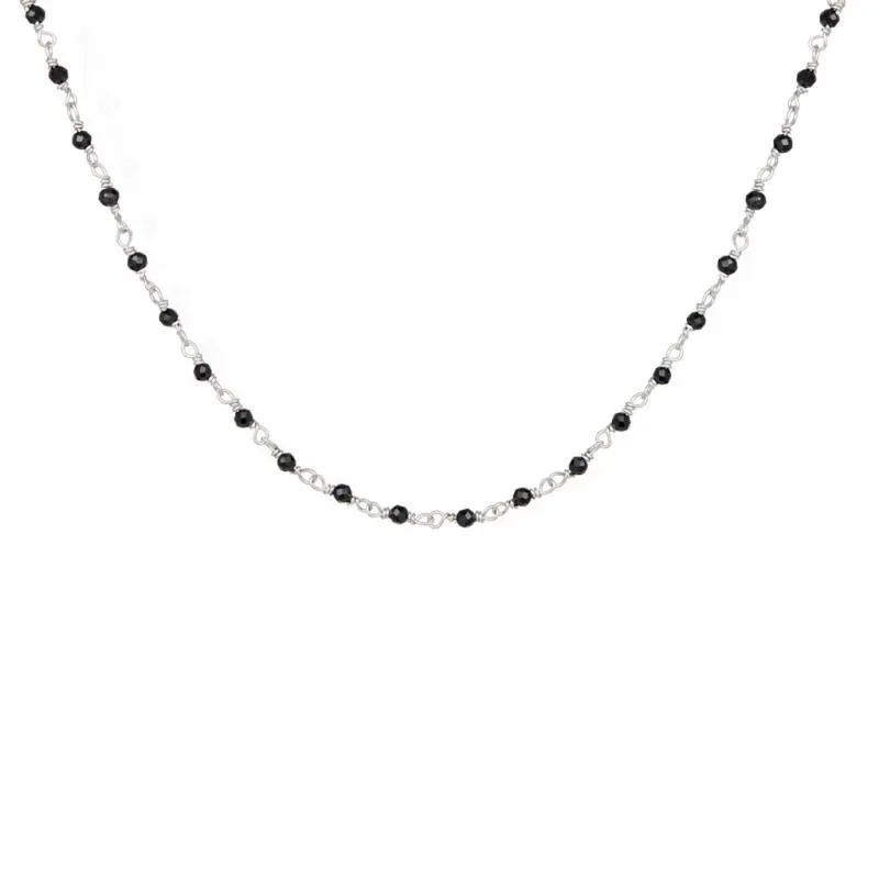 Ασημένιο κολιέ ροζάριο 925 black spinel 047478 047478 Ασήμι