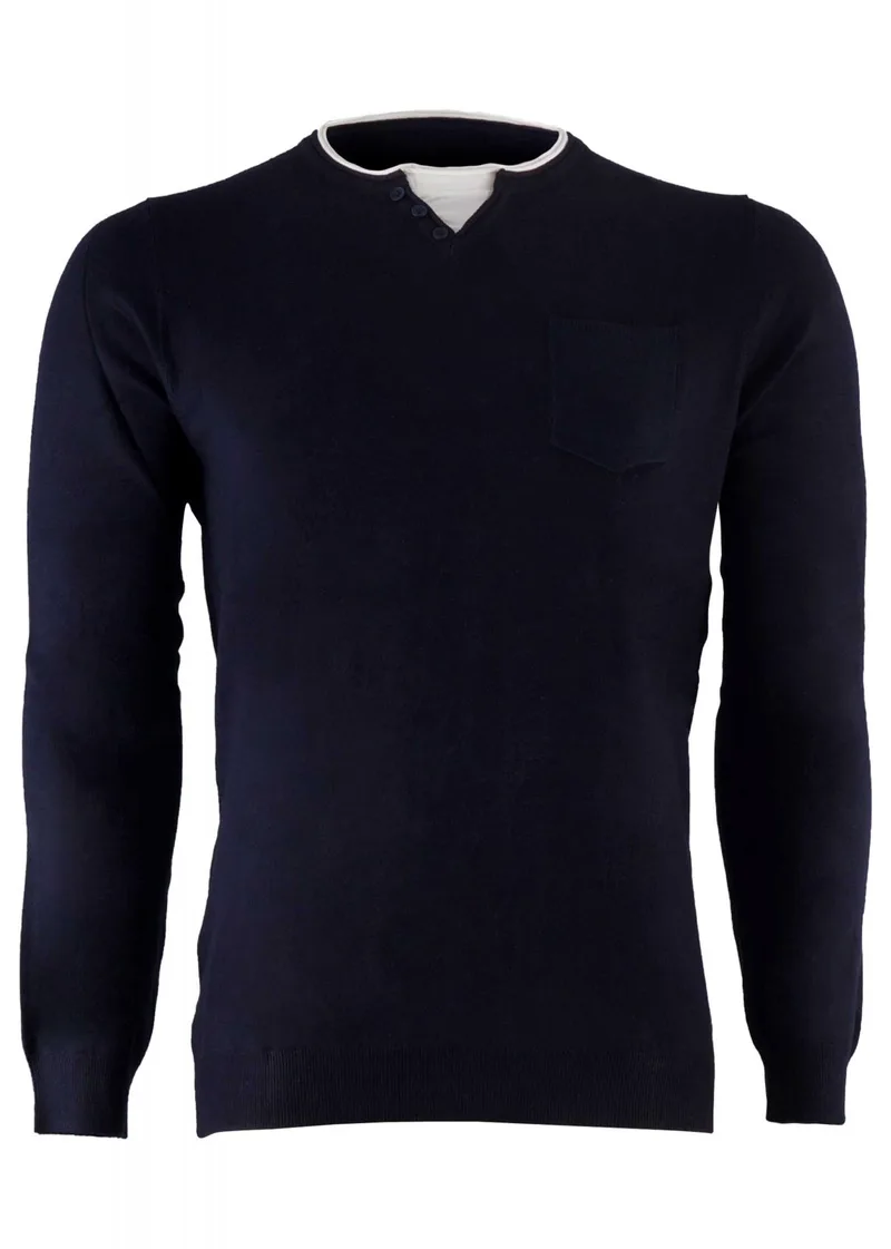 Αντρική μπλούζα με τσεπάκι slim γραμμή. Basic Collection ΜΠΛΕ