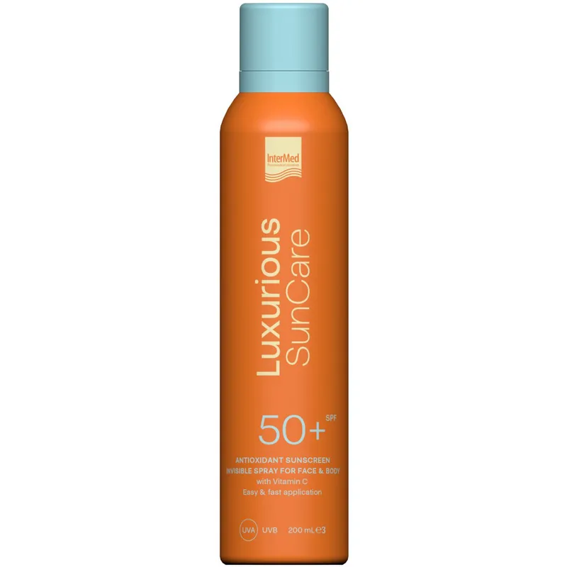 Luxurious Suncare Antioxidant Sunscreen Invisible Spray for Face & Body Spf50+, Διάφανο Αντηλιακό Spray Προσώπου, Σώματος Πολύ Υψηλής Προστασίας 200ml