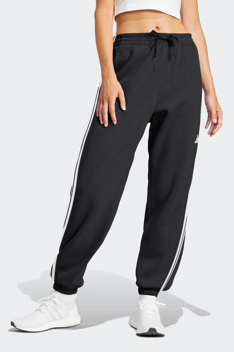 Adidas γυναικείο παντελόνι φόρμας Regular Fit "Essentials 3-Stripes French Terry Cuffed" - JD5302 Μαύρο