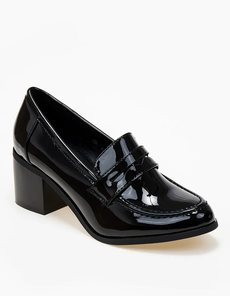 Loafers λουστρίνι με χοντρό τακούνι - Μαύρο