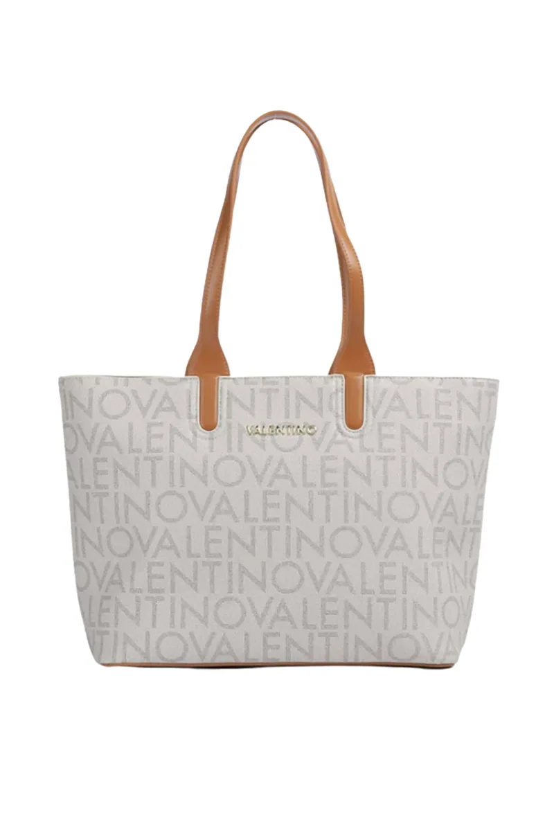 Valentino γυναικεία τσάντα tote με ανάγλυφο και μεταλλικό λογότυπο "Regina" - 73LVBS9IS01/REG Μπεζ