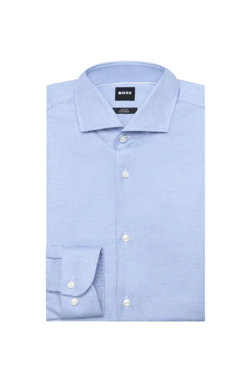 BOSS ΠΟΥΚΑΜΙΣΟ ΜΙΚΡΟΣΧΕΔΙΟ SLIM FIT EASY IRON H-HAMK-SP-C1-261 ΣΙΕΛ