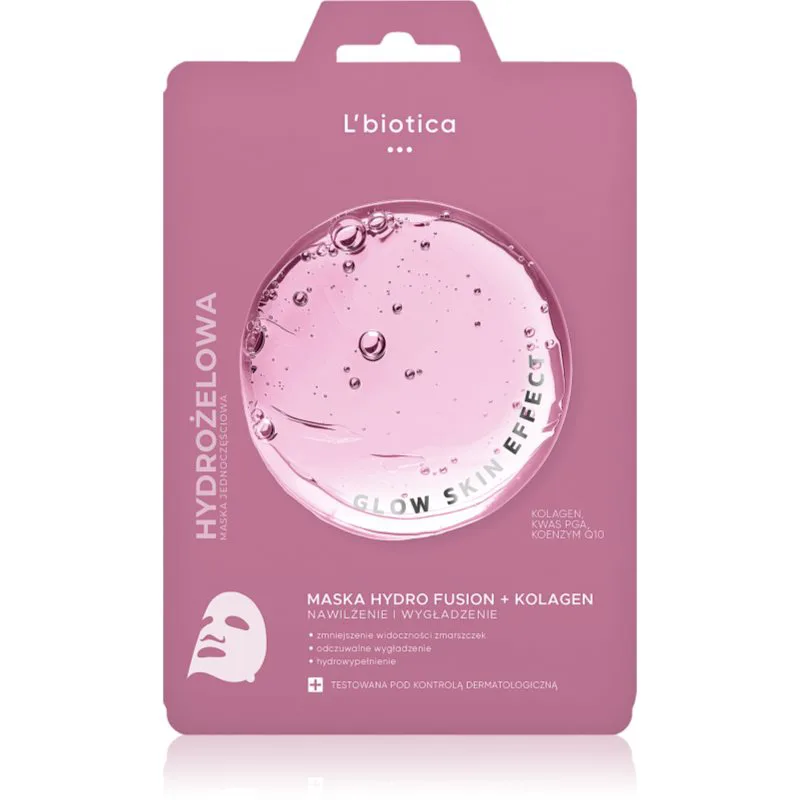 L’biotica PGA Hydro Fusion + Collagen εντατική μάσκα υδρογέλης με λειαντικό αποτέλεσμα 1 τμχ